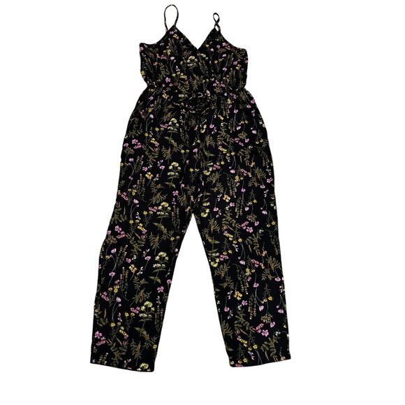 Floral Print Black Jumpsuit Adjustable Straps & Elastic Waistband Size M Zeagoo - Picture 1 of 10